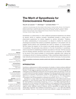 The Merit of Synesthesia for Consciousness Research