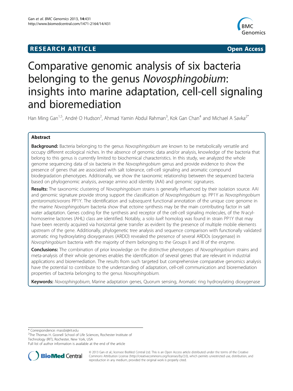 Comparative Genomic Analysis of Six Bacteria Belonging to the Genus
