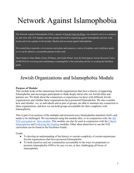 Jewish Organizations and Islamophobia Module