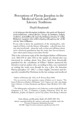 Perceptions of Flavius Josephus in the Medieval Greek and Latin Literary Traditions