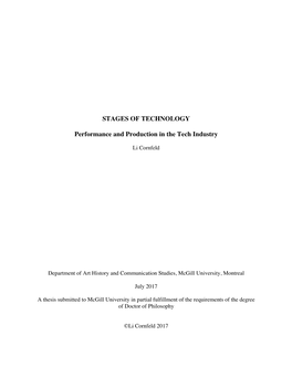 STAGES of TECHNOLOGY Performance and Production in The