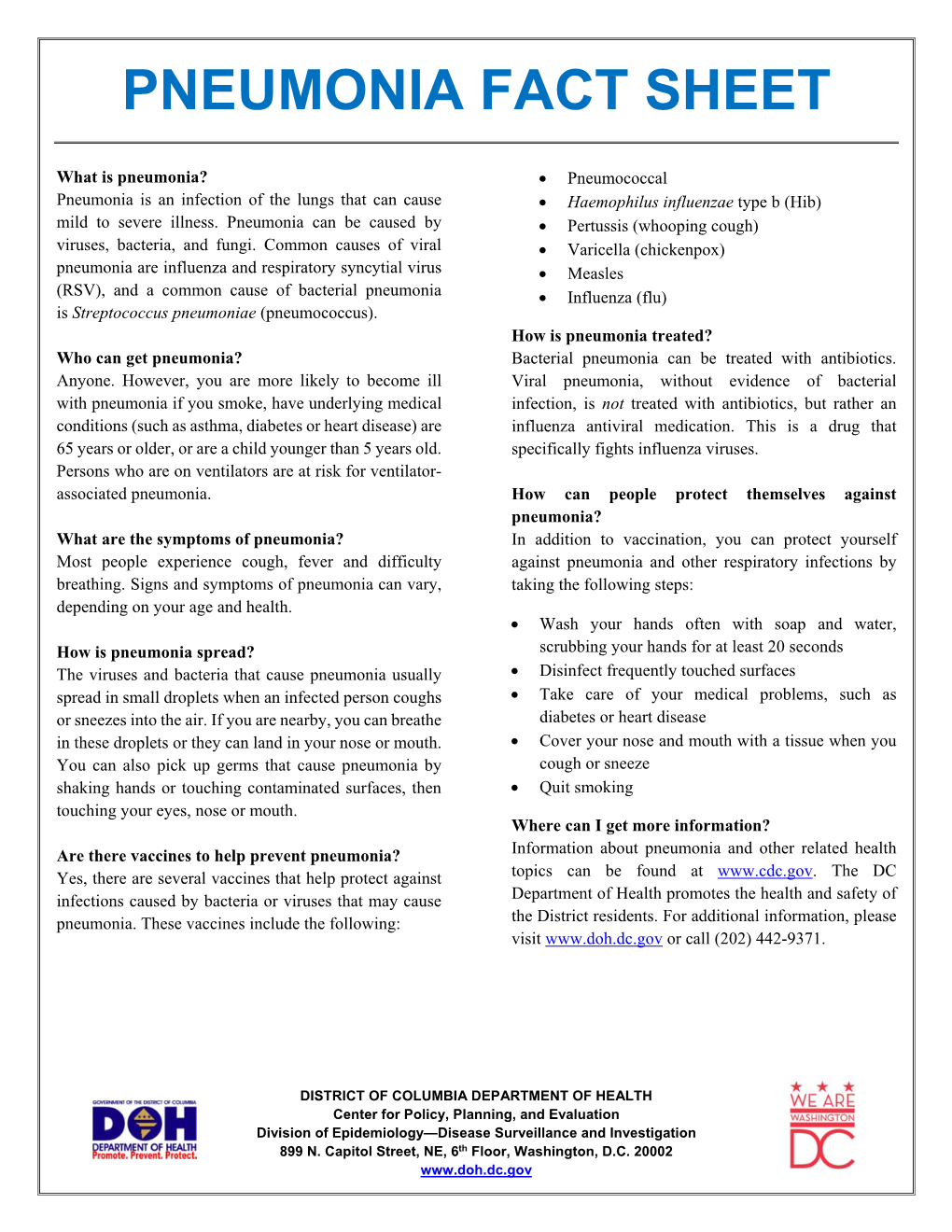 Pneumonia Fact Sheet