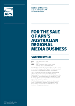 For the Sale of Apn's Australian Regional Media
