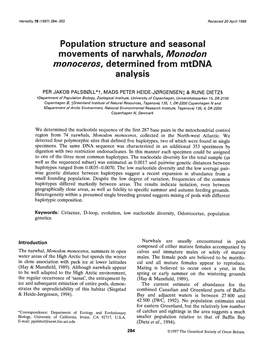 Population Structure and Seasonal Movements of Narwhals, Monodon Monoceros, Determined from Mtdna Analysis