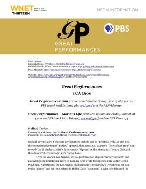 Great Performances TCA Bios