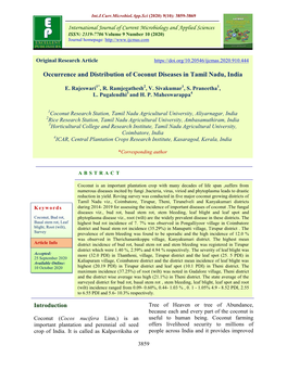 Occurrence and Distribution of Coconut Diseases in Tamil Nadu, India