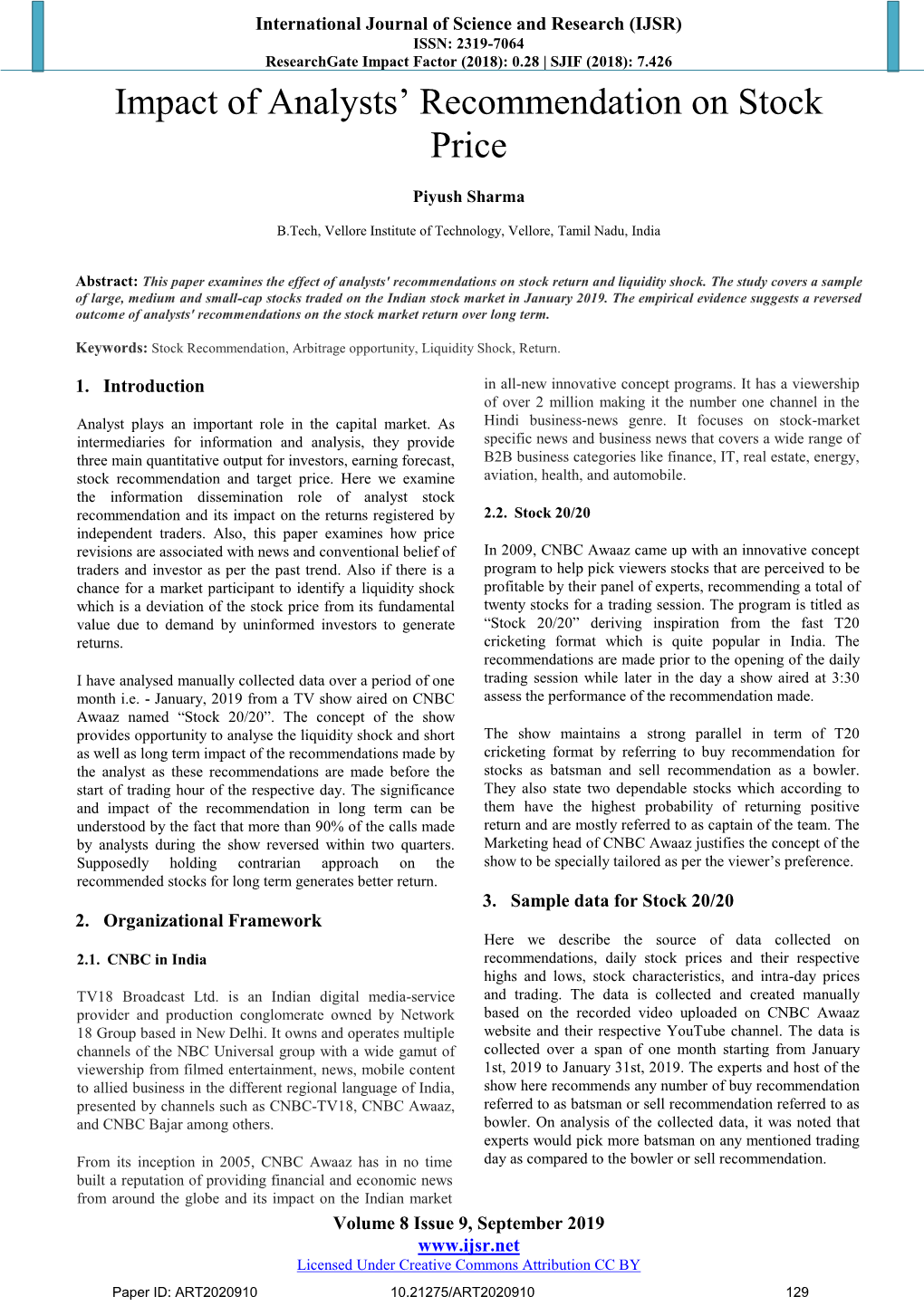 Impact of Analysts' Recommendation on Stock Price