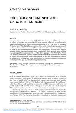 The Early Social Science of Web Du Bois