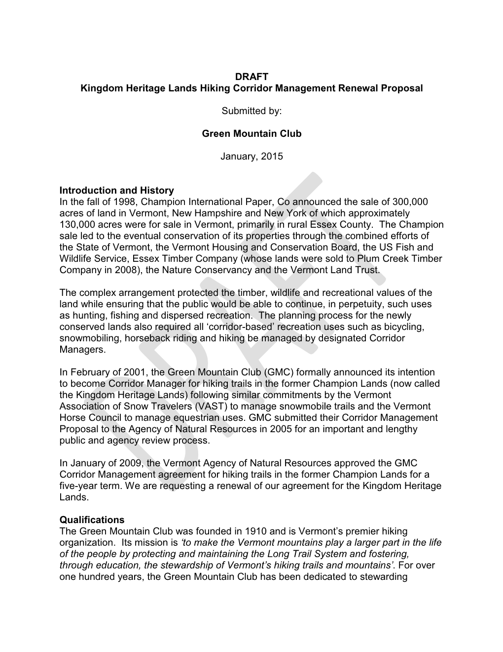 DRAFT Kingdom Heritage Lands Hiking Corridor Management Renewal Proposal