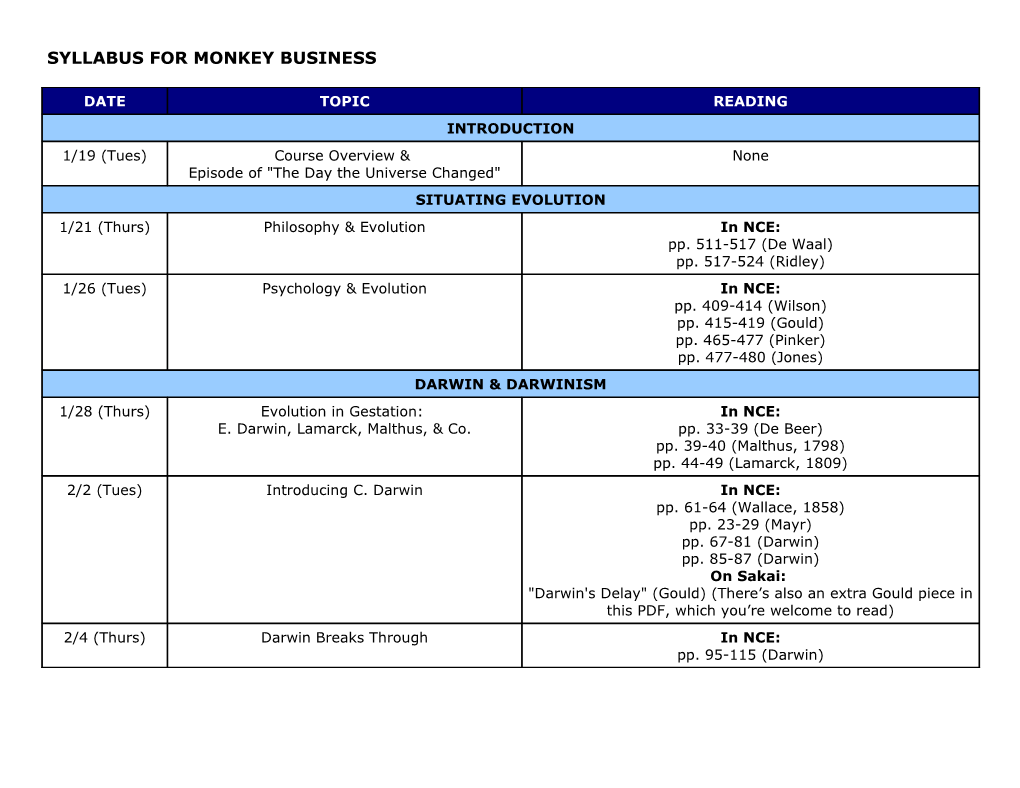 Syllabus for Monkey Business