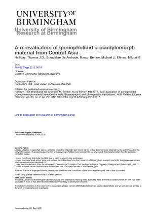 University of Birmingham a Re-Evaluation of Goniopholidid