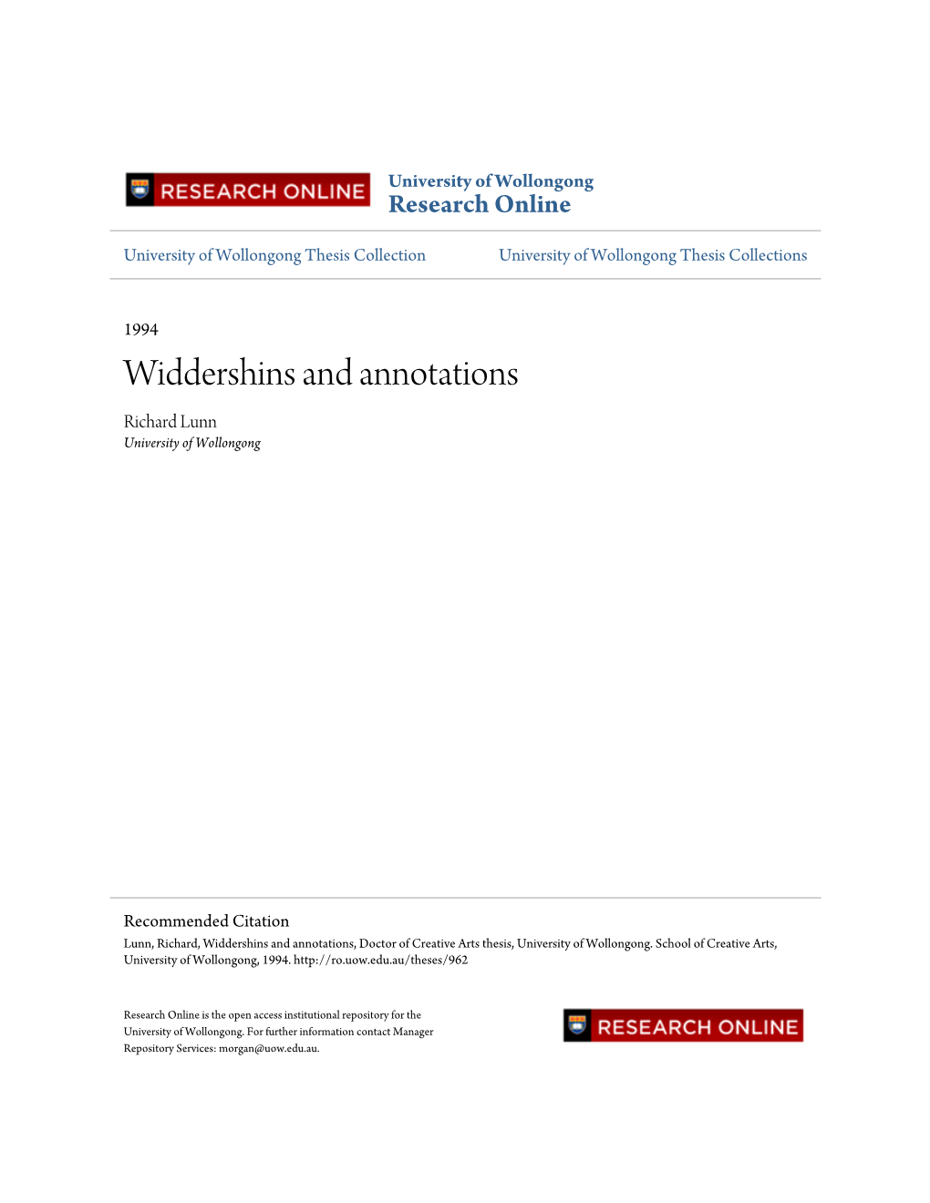 Widdershins and Annotations Richard Lunn University of Wollongong