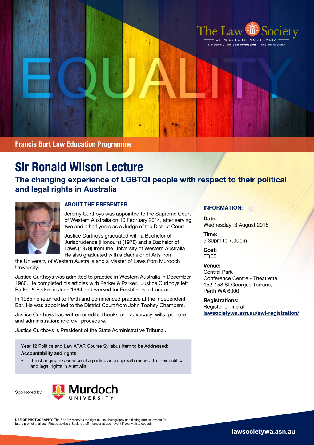 Sir Ronald Wilson Lecture the Changing Experience of LGBTQI People with Respect to Their Political and Legal Rights in Australia