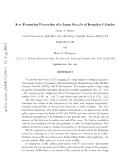 Star Formation Properties of a Large Sample of Irregular Galaxies