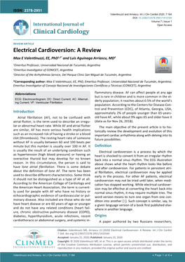Electrical Cardioversion: a Review Max E Valentinuzzi, EE, Phd1,2* and Luis Aguinaga Arriascu, MD3