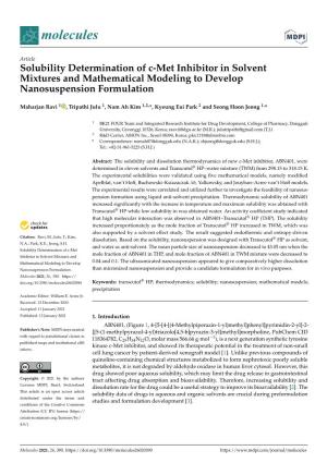 Solubility Determination of C-Met Inhibitor in Solvent Mixtures and Mathematical Modeling to Develop Nanosuspension Formulation