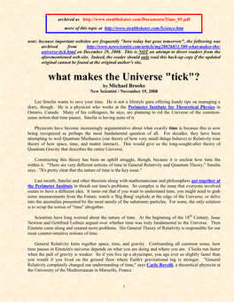 What Makes the Universe "Tick"? by Michael Brooks New Scientist / November 19, 2008