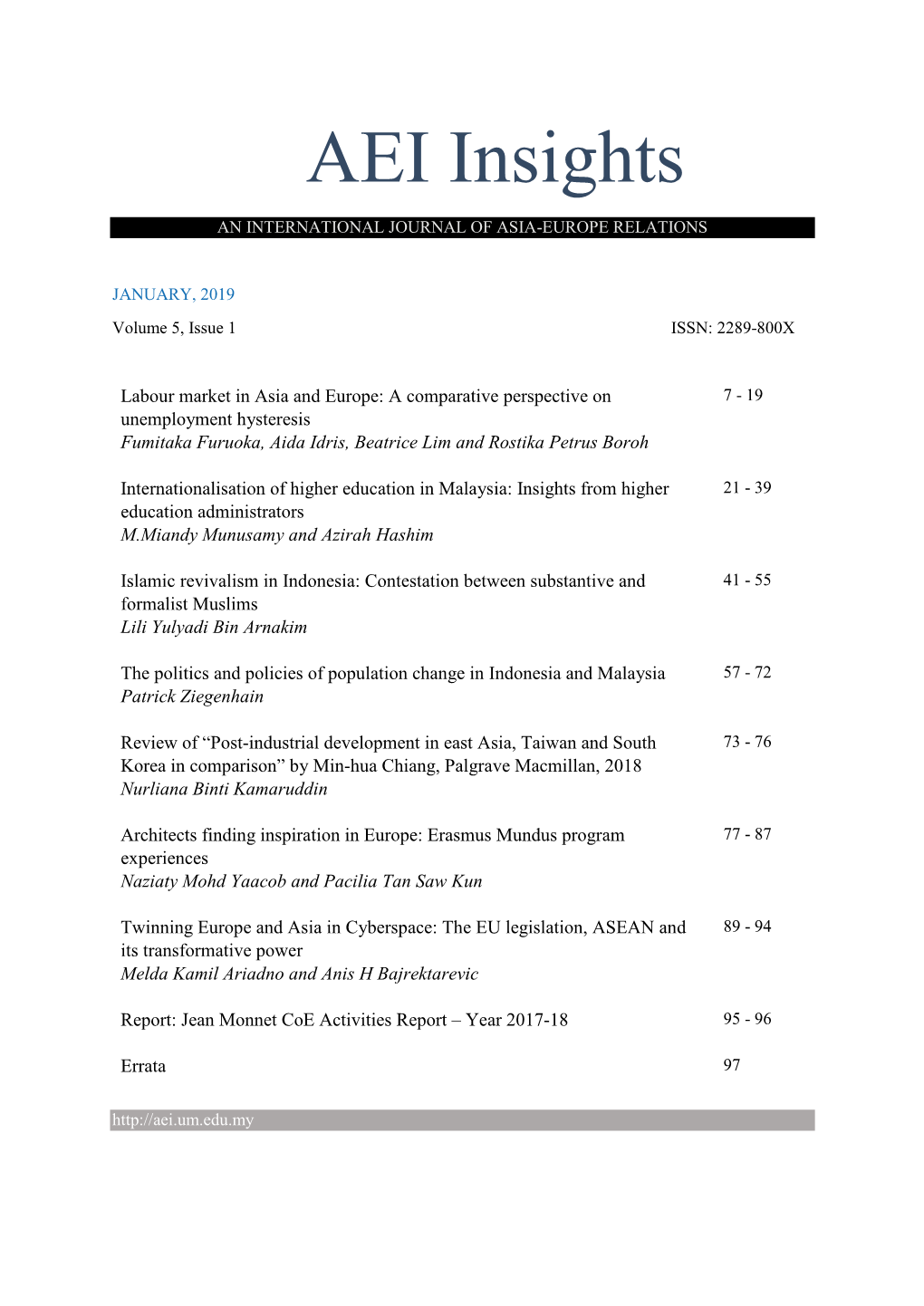 AEI Insights an INTERNATIONAL JOURNAL of ASIA-EUROPE RELATIONS