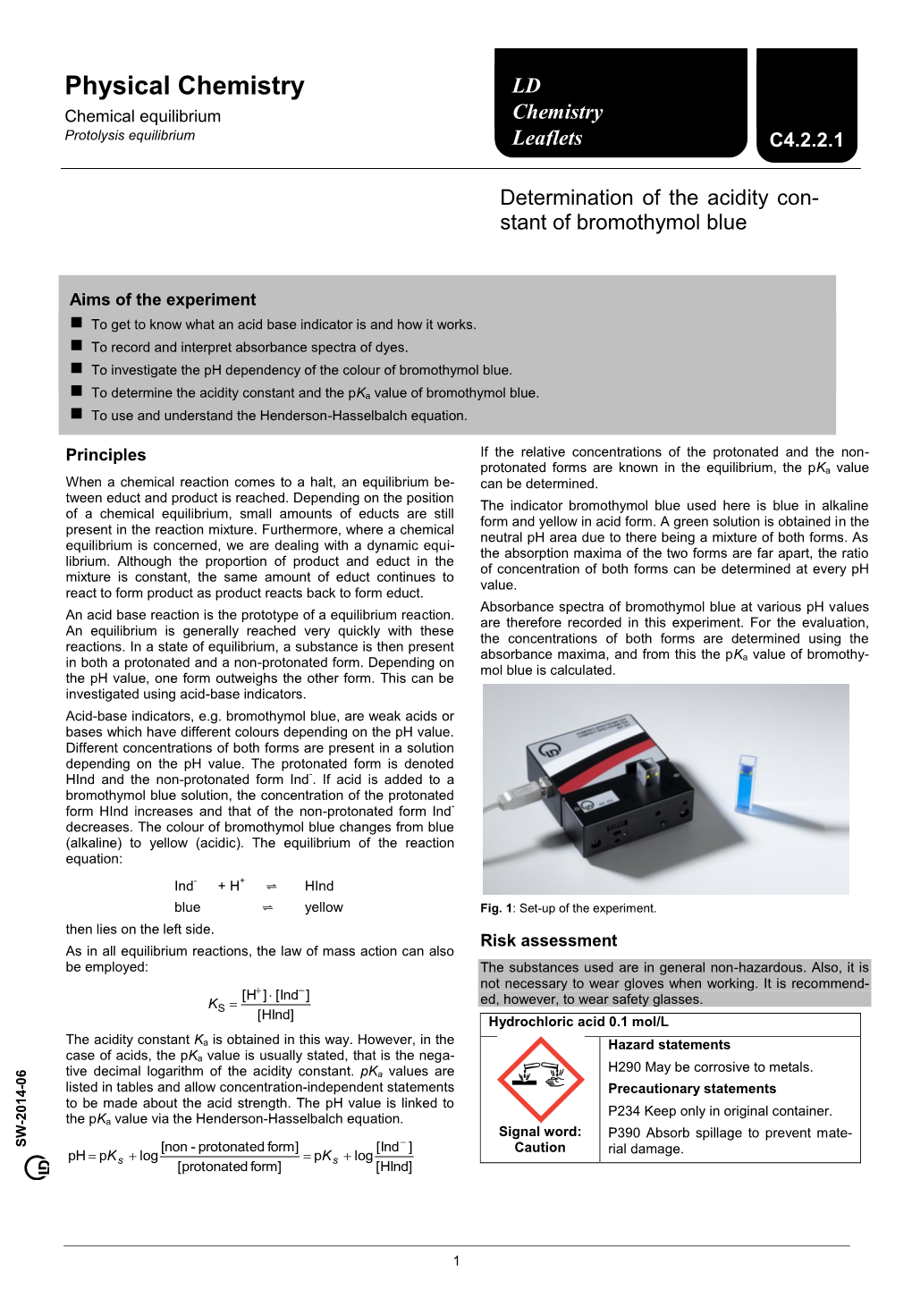 Physical Chemistry LD Chemistry Chemical Equilibrium Protolysis Equilibrium Leaflets C4.2.2.1