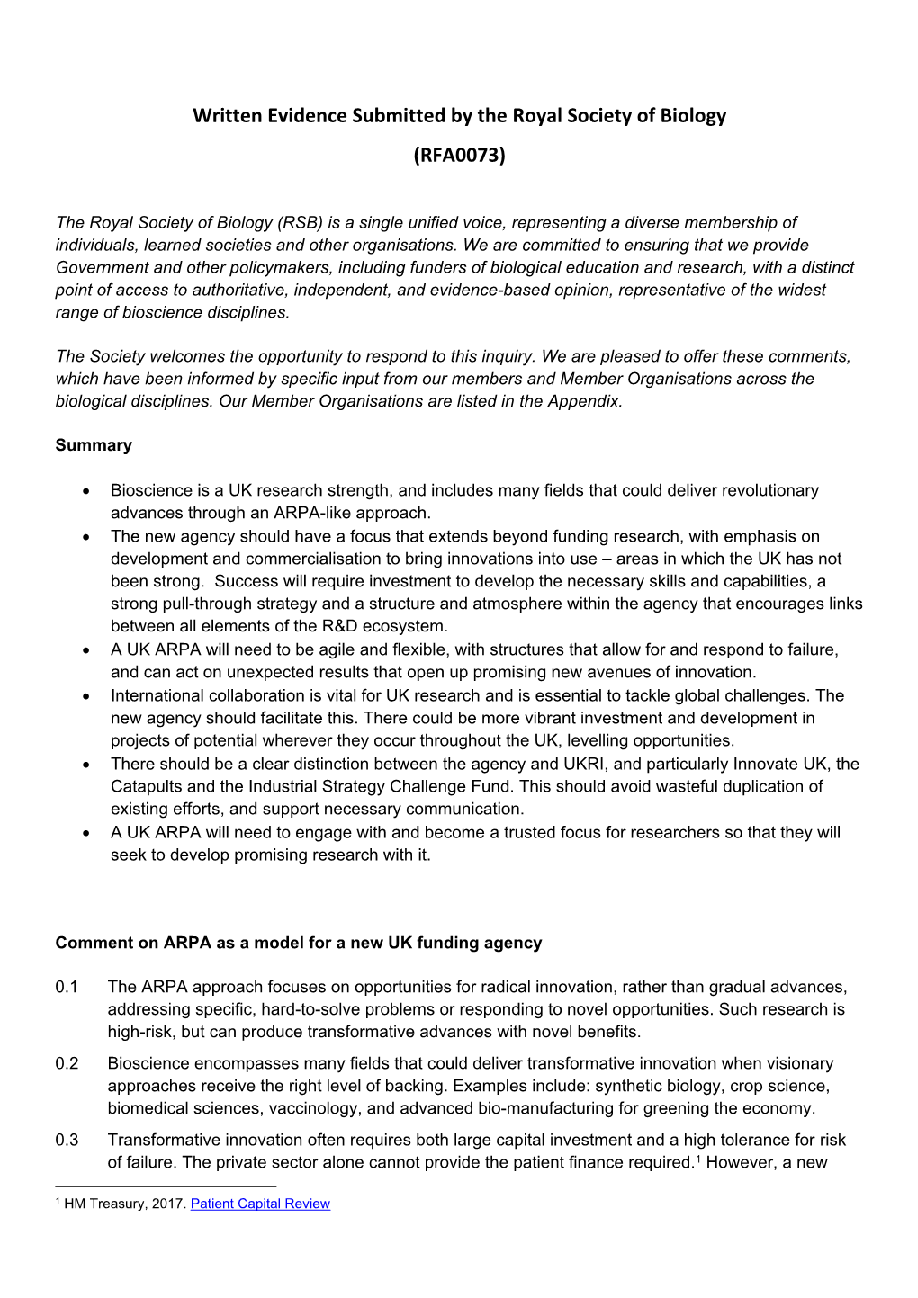 Written Evidence Submitted by the Royal Society of Biology (RFA0073)