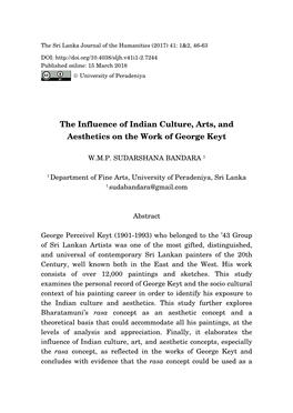 The Influence of Indian Culture, Arts, and Aesthetics on the Work of George Keyt