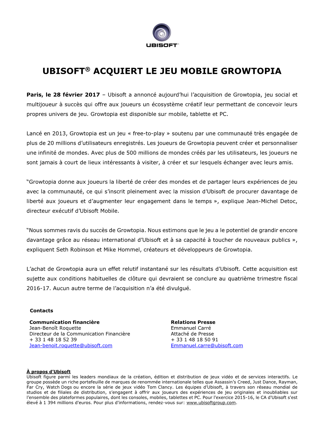Ubisoft® Acquiert Le Jeu Mobile Growtopia