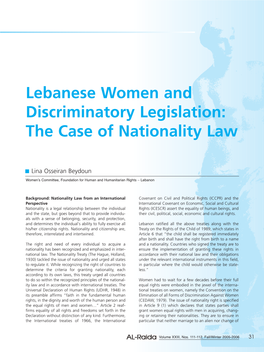 Lebanese Women and Discriminatory Legislation: the Case of Nationality Law