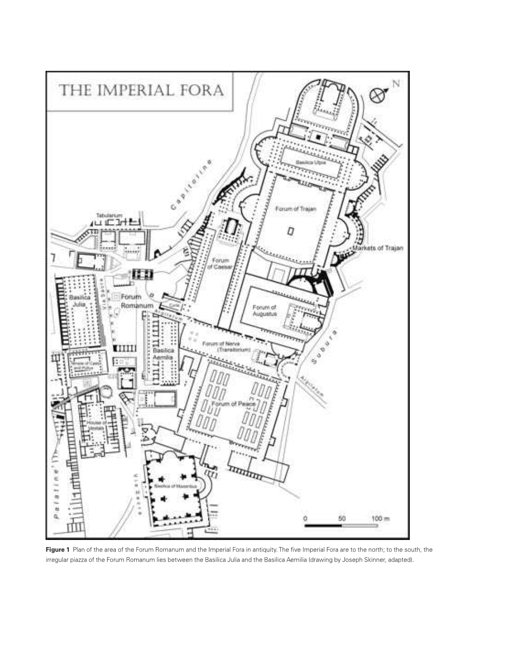 Figure 1 Plan of the Area of the Forum Romanum and the Imperial Fora in Antiquity. the Five Imperial Fora Are to the North; To