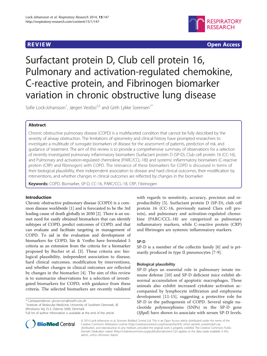 Surfactant Protein D, Club Cell Protein 16, Pulmonary and Activation