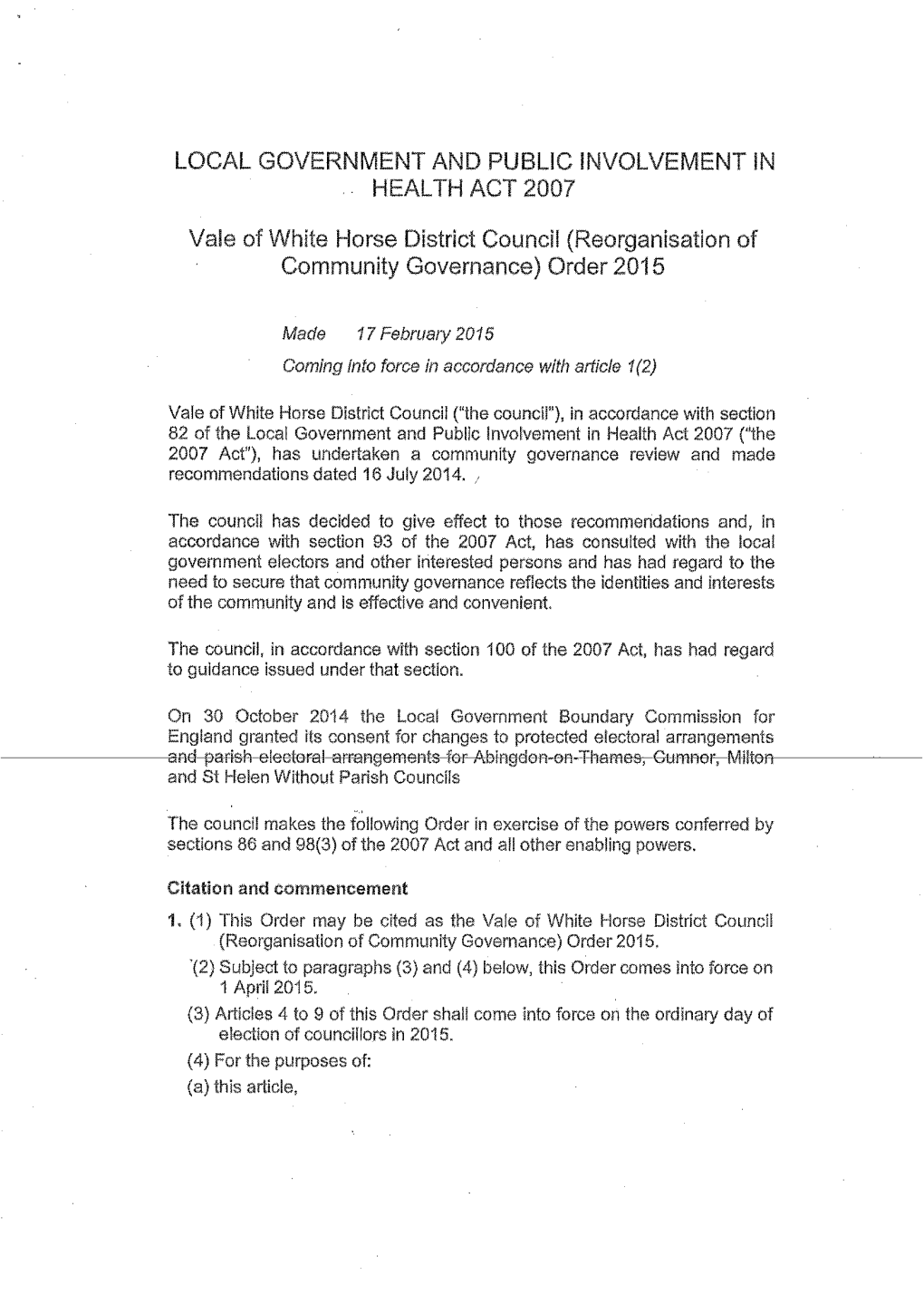 Order 2015- Sheet 2 Parish Boundary Changes in the Area of Appleton, Marcham, Besselsleigh & Besselsleigh Fyfield