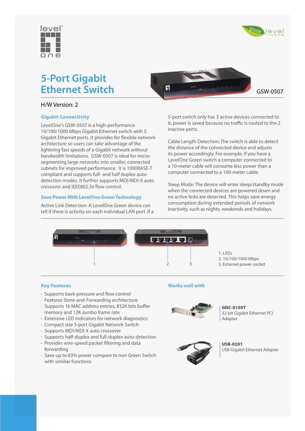 5-Port Gigabit Ethernet Switch GSW-0507