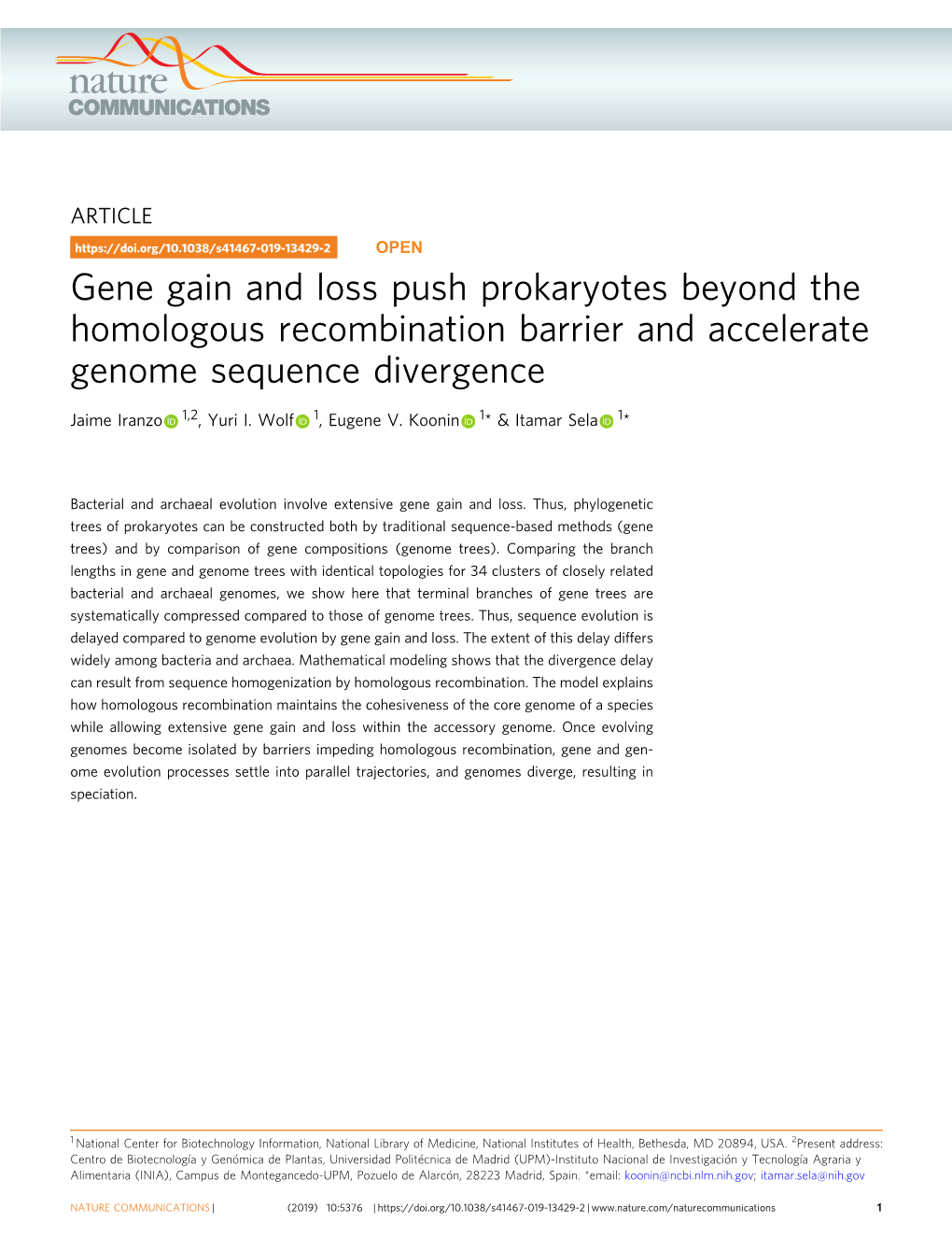 Gene Gain and Loss Push Prokaryotes Beyond the Homologous Recombination Barrier and Accelerate Genome Sequence Divergence