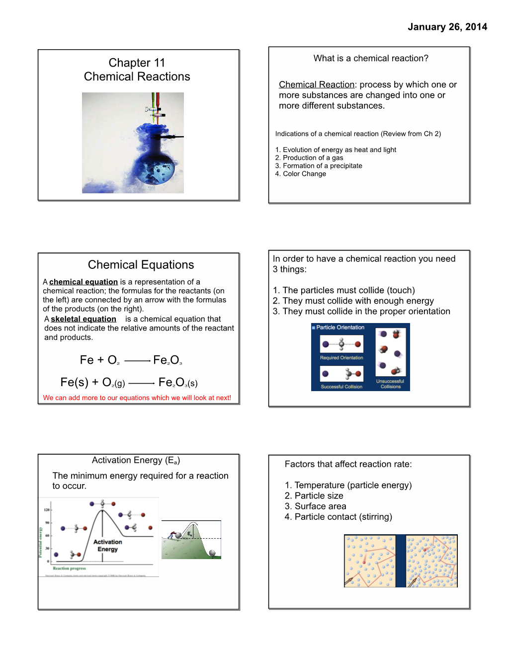 Chapter 11 Chemical Reactions Chemical Equations Fe + O2