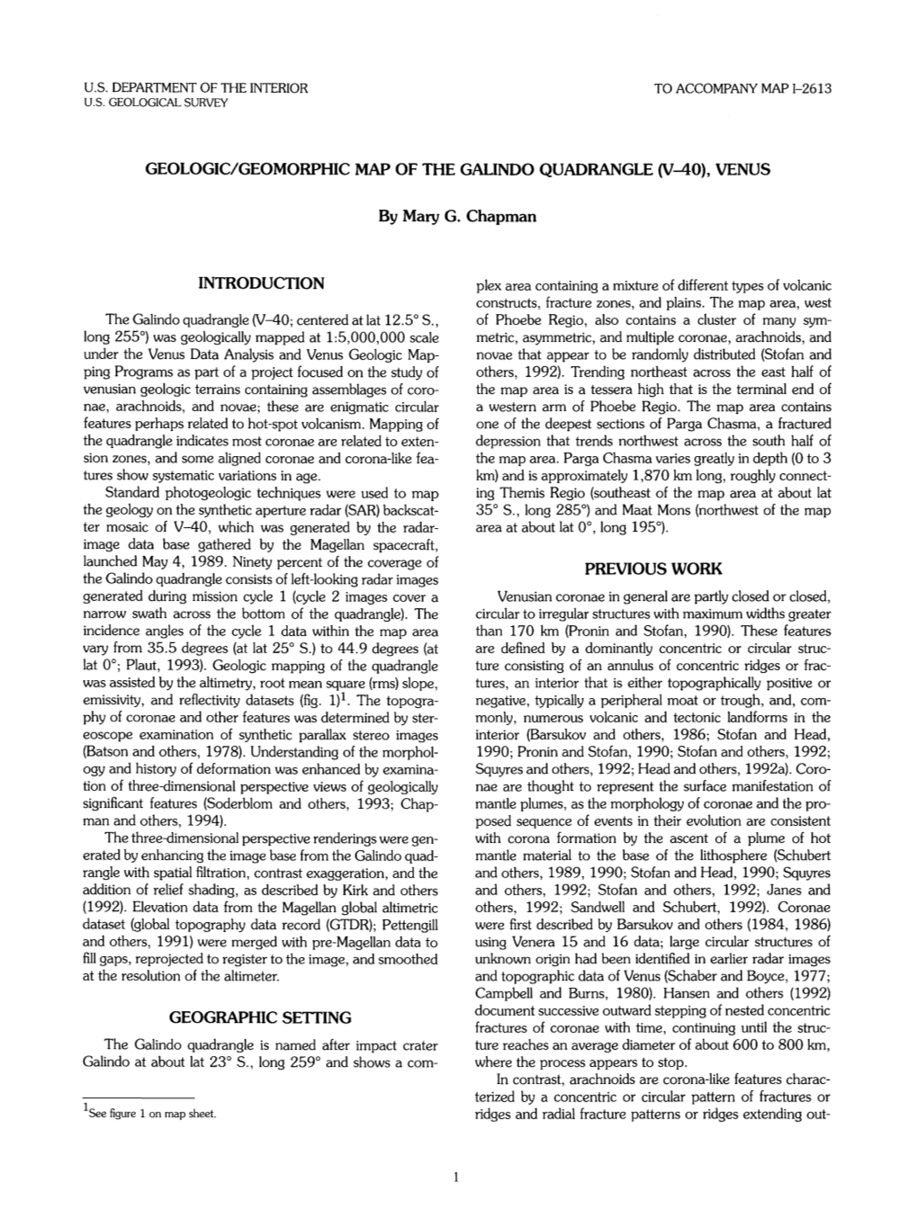 Geologic/Geomorphic Map of the Galindo Quadrangle (V-40), Venus