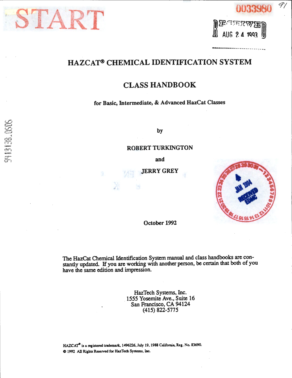 Hazcat® Chemical Identification System Class