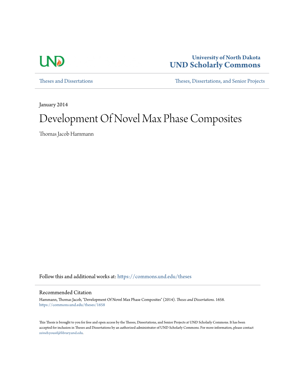 Development of Novel Max Phase Composites Thomas Jacob Hammann