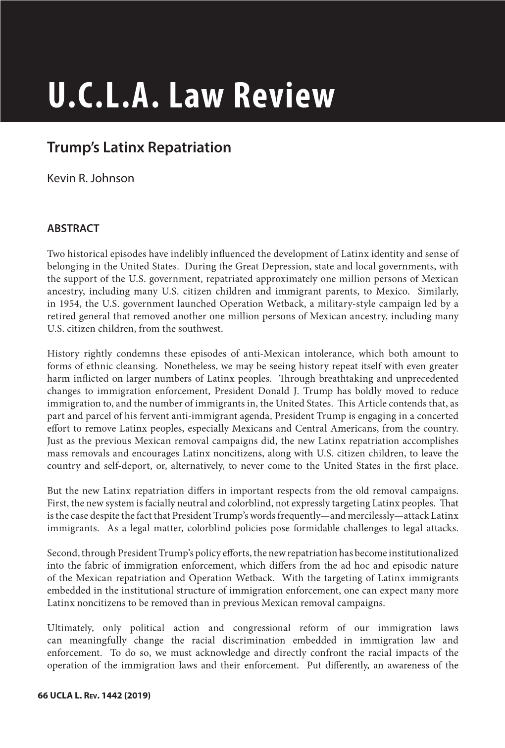 UCLA Law Review Trump's Latinx Repatriation