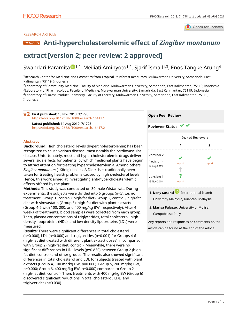 Anti-Hypercholesterolemic Effect of Zingiber Montanum Extract[Version