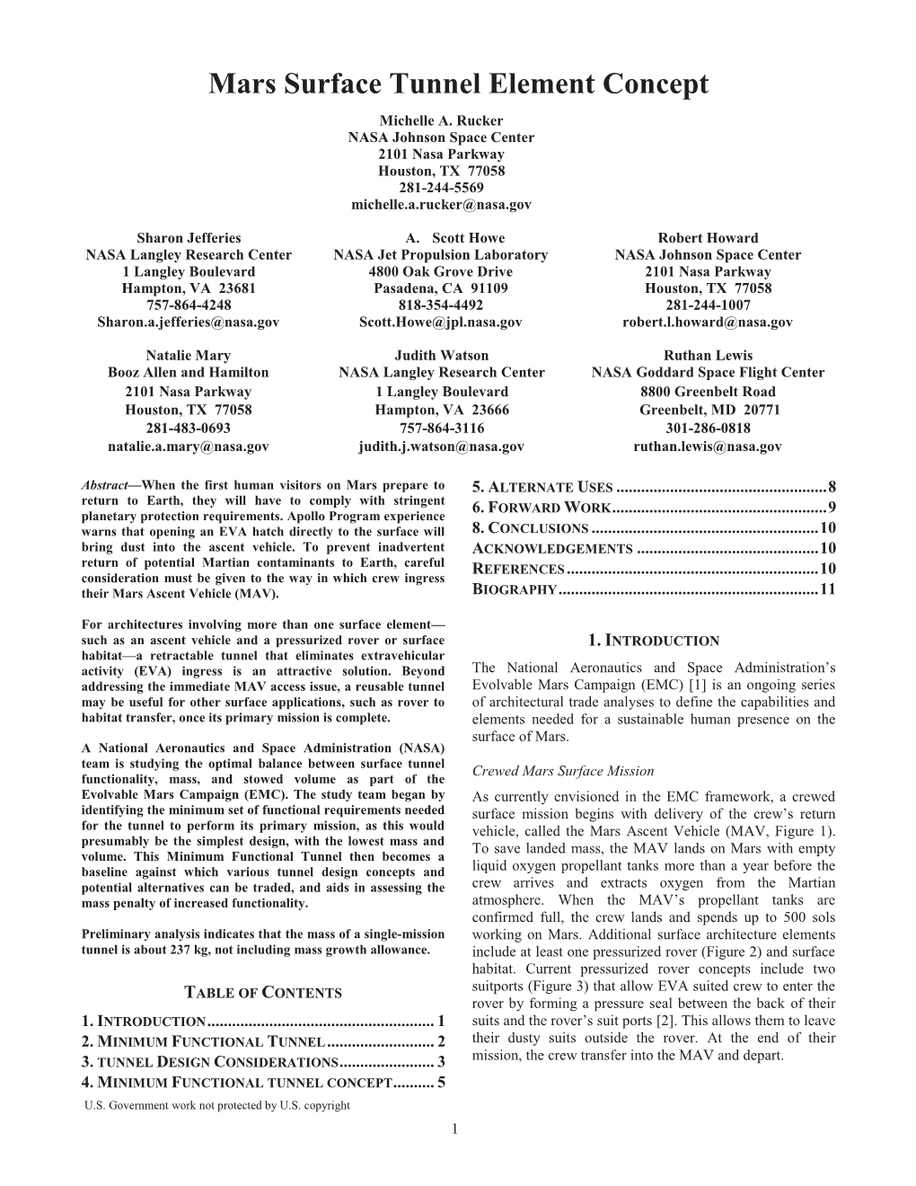 Mars Surface Tunnel Element Concept Michelle A