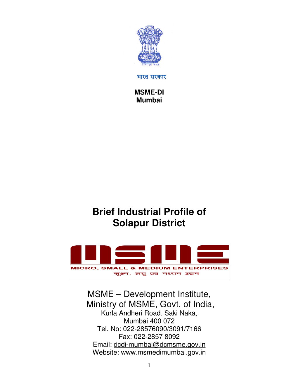 Brief Industrial Profile of Solapur District