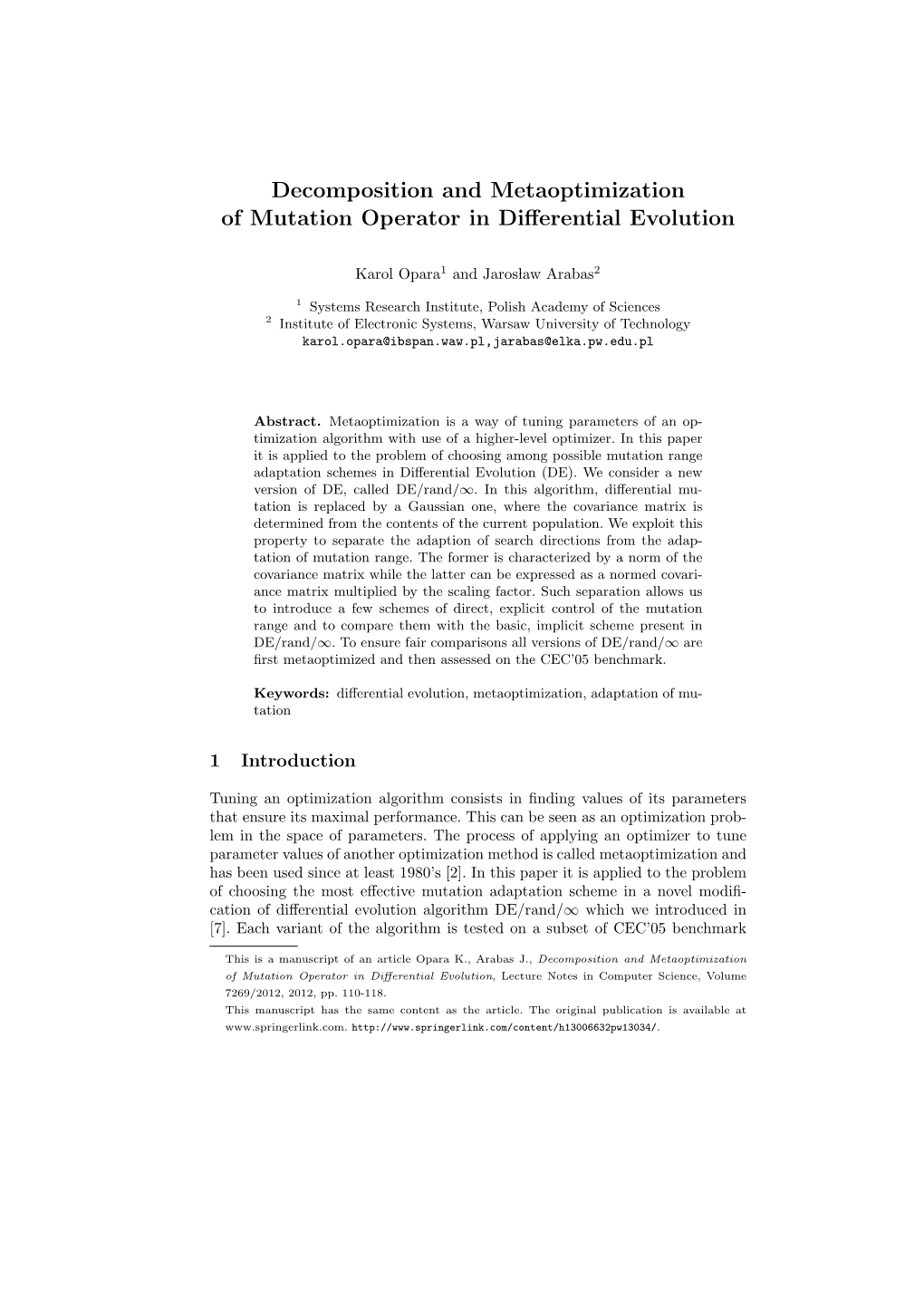 Decomposition and Metaoptimization of Mutation Operator in Differential