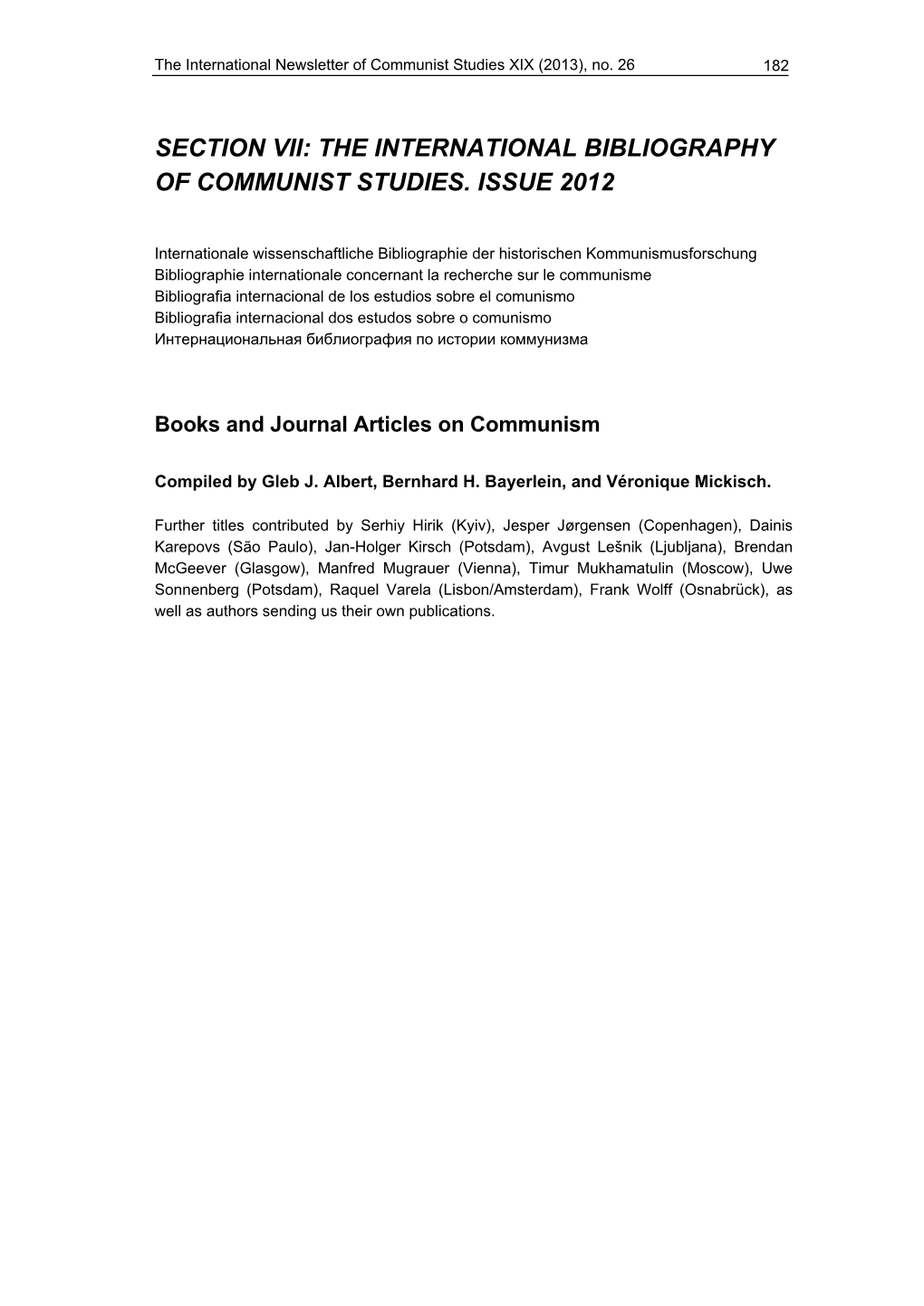 The International Bibliography of Communist Studies. Issue 2012