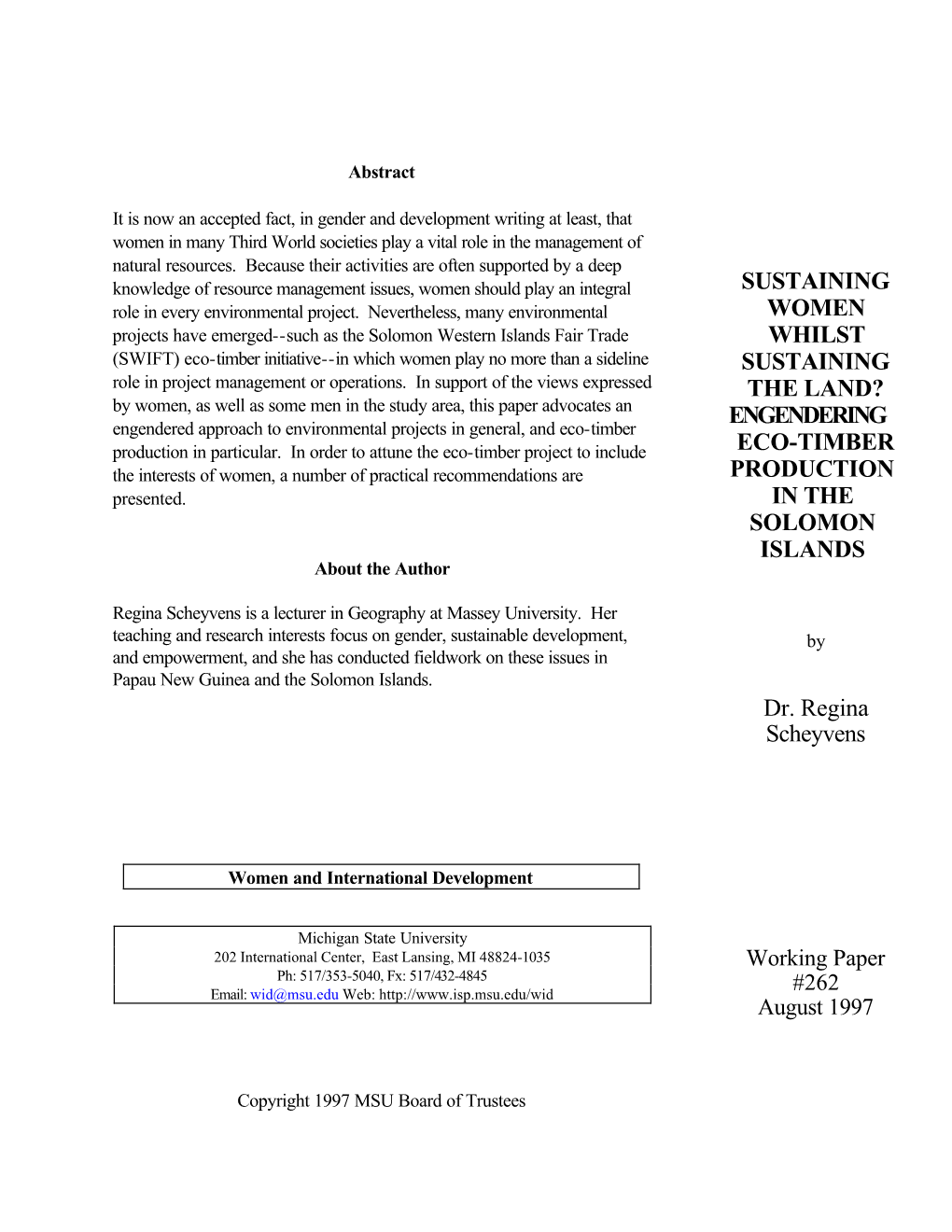 Engendering Eco-Timber Production in the Solomon Islands