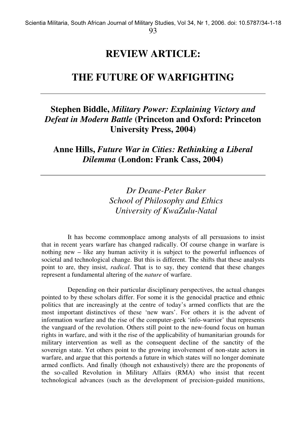 Review Article: the Future of Warfighting