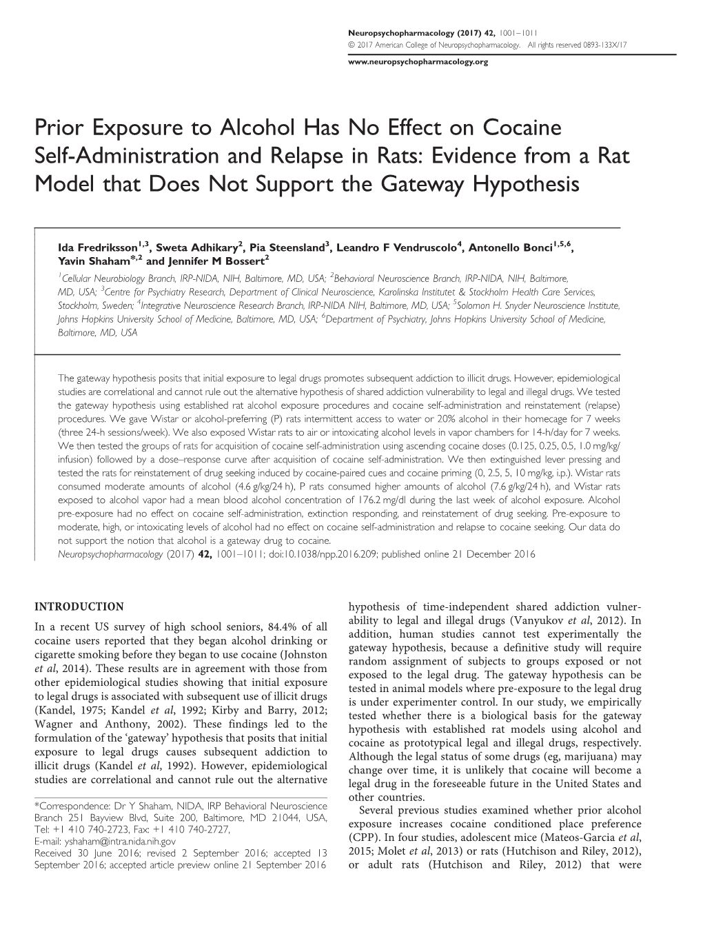 Prior Exposure to Alcohol Has No Effect on Cocaine Self-Administration and Relapse in Rats: Evidence from a Rat Model That Does Not Support the Gateway Hypothesis