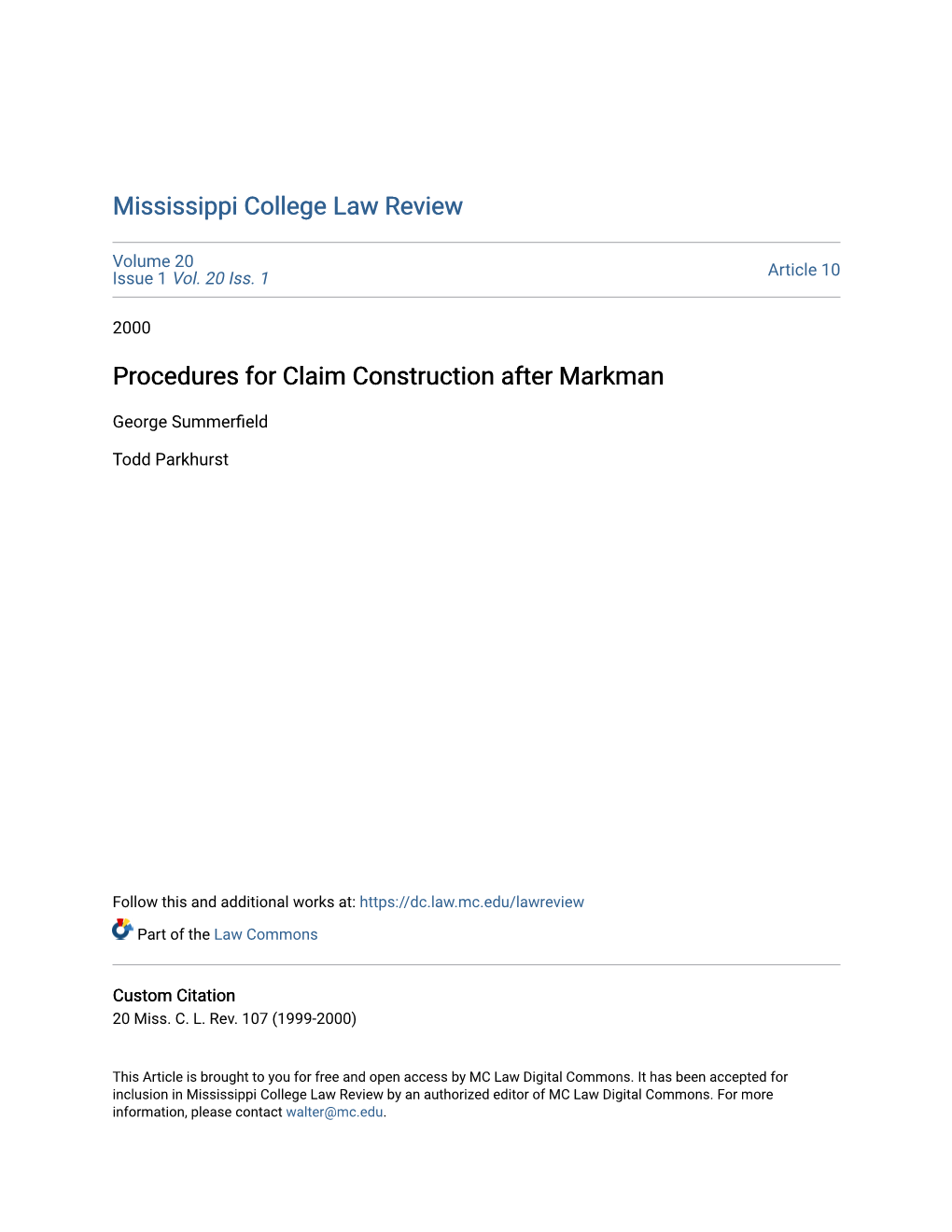 Procedures for Claim Construction After Markman