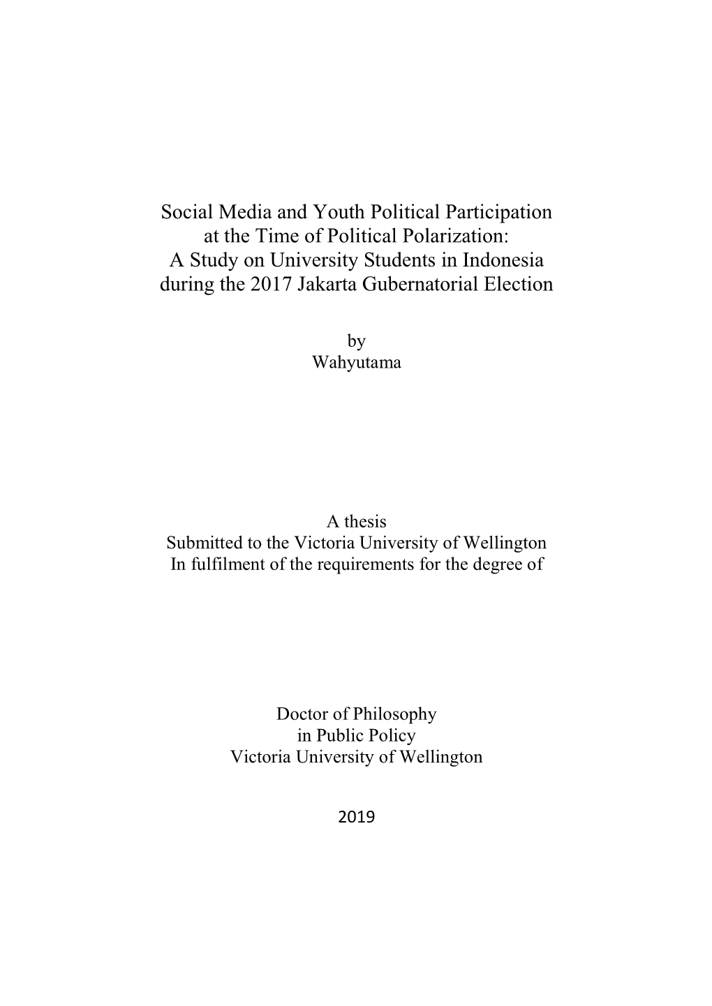 Social Media and Youth Political Participation at the Time of Political