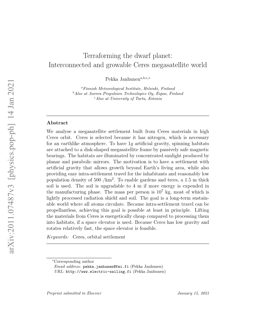 Terraforming the Dwarf Planet: Interconnected and Growable Ceres Megasatellite World