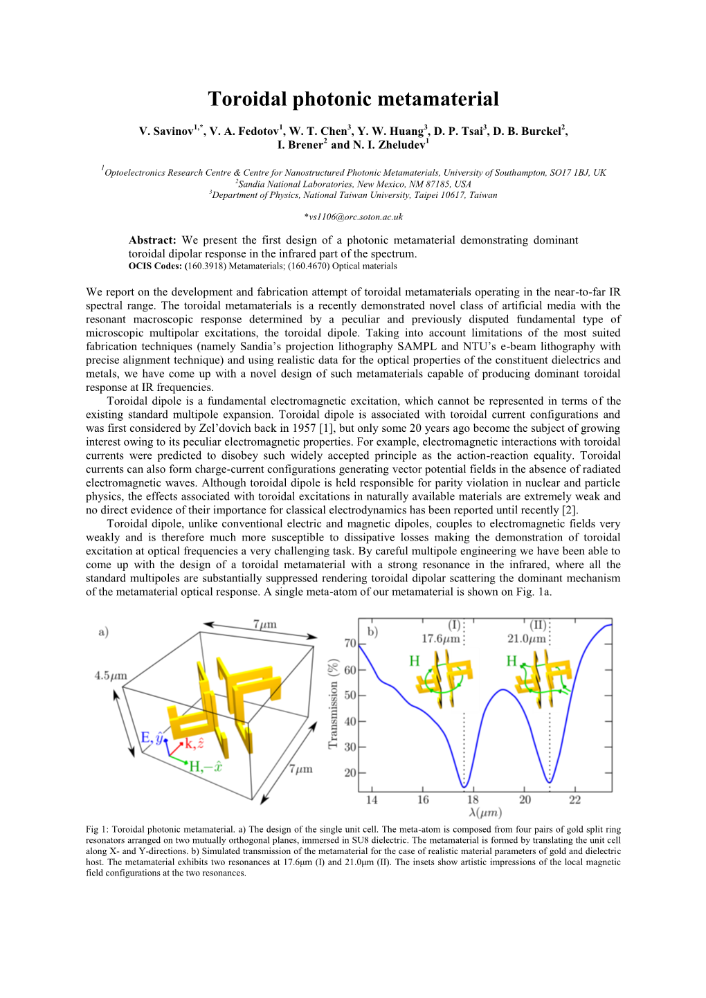 Toroidal Photonic Metamaterial