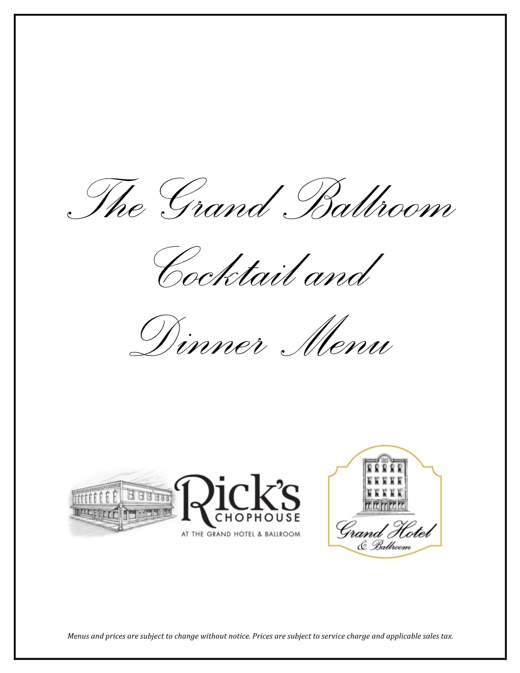 Ballroom Cocktail and Dinner Menu